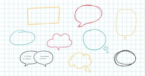 Hand drawn speech bubbles collection isolated on white. Stock Illustration