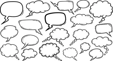Hand-Drawn Speech Bubbles Collection: Thought, Talk, Idea, Communication Icon Stock Illustration