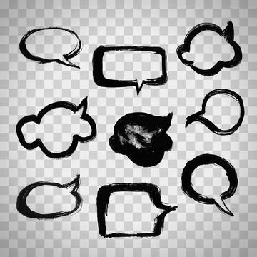 Hand drawn speech bubbles created by dry brush. Grunge style set on the overlay Stock Illustration