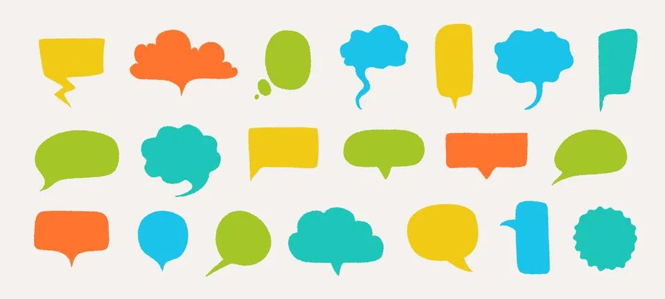 Hand drawn speech bubbles. Doodle text shapes elements with rough edges and Stock Illustration