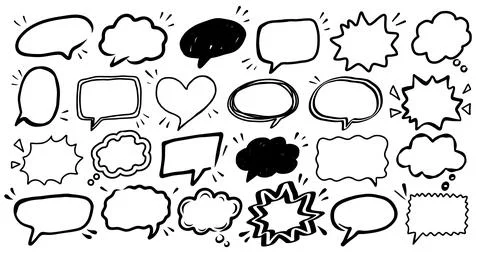 Hand Drawn Speech Bubbles Doodle Set Ilustração Stock