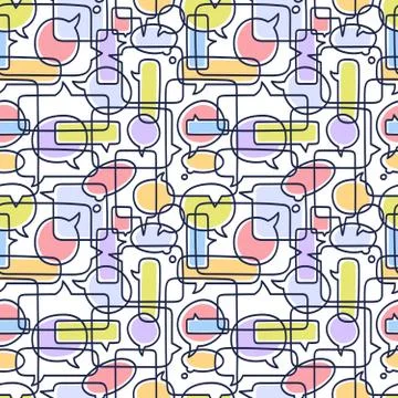Hand drawn speech bubbles seamless pattern vector illustration on white backg Illustrazione stock