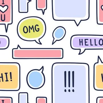 Hand drawn speech bubbles seamless pattern vector illustration on white backg Stock Illustration