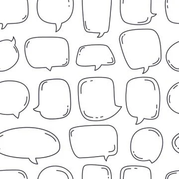 Hand drawn speech bubbles seamless pattern vector illustration on white backg Illustrazione stock