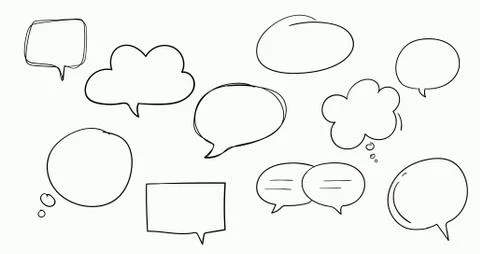 Hand drawn speech bubbles set isolated on white. Stock Illustration