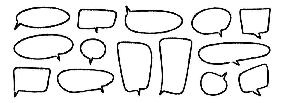 Hand drawn speech bubbles set. Doodled marker dialog box collection. Sketched Stock Illustration