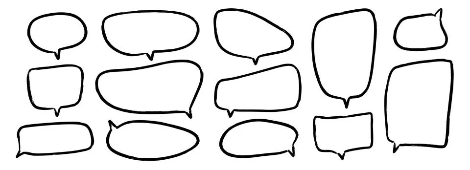 Hand drawn speech bubbles set. Doodled marker dialog box collection. Sketched Stock-Illustration