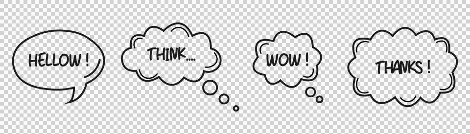 Hand drawn speech bubbles set with text expressions for comic design . 스톡 일러스트
