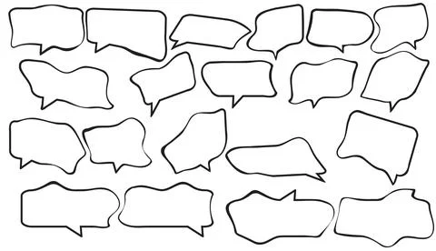 Hand drawn speech bubbles set vector illustration white background black Stock Illustration