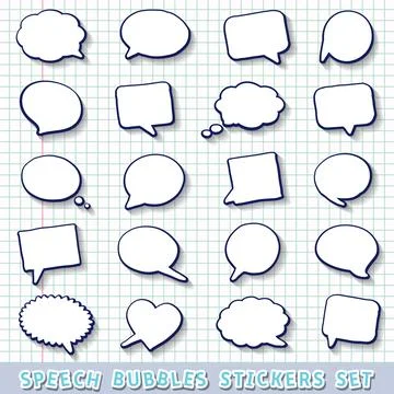Hand drawn speech bubbles stickers set Stock Illustration