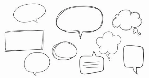 Hand drawn Speech Bubbles on white background. Stock Illustration