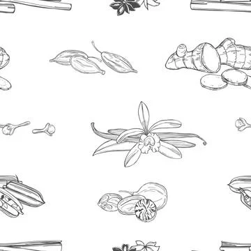 Hand drawn spices for dessert. Vector  pattern. Illustrazione stock
