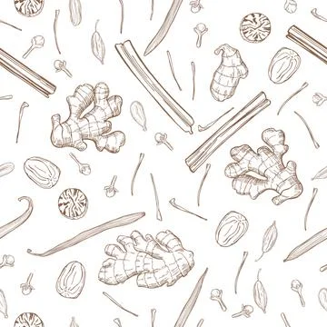 Hand drawn spices for dessert. Vector  pattern. Illustrazione stock