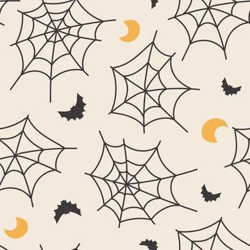Hand drawn spider web and bat seamless pattern, cute halloween background, great Ilustración de archivo