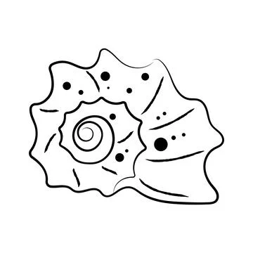 Hand drawn spiral seashell with spots vector illustration line art sea elemen Stock Illustration