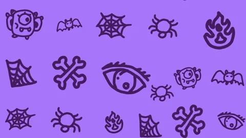Hand-drawn spooky Halloween doodle icons seamless pattern in abstract background Stock Footage 336806594
