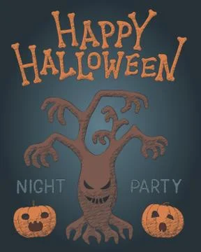 Hand drawn spooky tree vector for Halloween party Stock Illustration