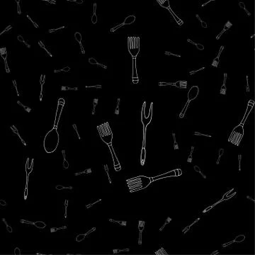 Hand drawn spoon and fork. Seamless pattern. Stock Illustration