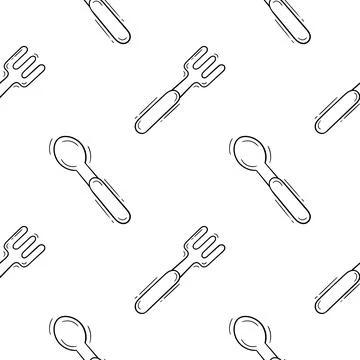 Hand drawn spoon and fork seamless pattern Stock Illustration