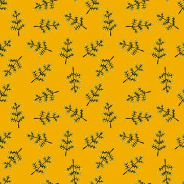 Hand drawn a sprig with berries seamless pattern. Branch with leaves and berr Stock Illustration
