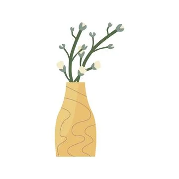 Hand drawn spring branch in decorative vase Stock Illustration