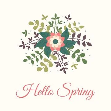Hand drawn Spring floral backgrounds. Simple Botanical elements, plants and l Stock Illustration