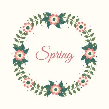 Hand drawn Spring floral Frame. Simple Botanical elements, plants and leaves  Stock Illustration