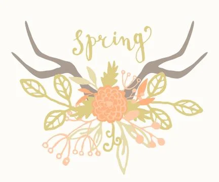Hand Drawn Spring Greeting Card Template Stock Illustration