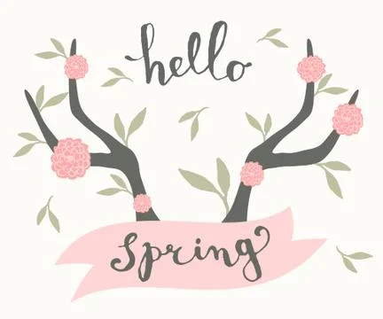 Hand Drawn Spring Greeting Card Template Illustrazione stock