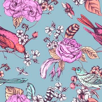 Hand Drawn Spring Seamless Pattern Illustrazione stock