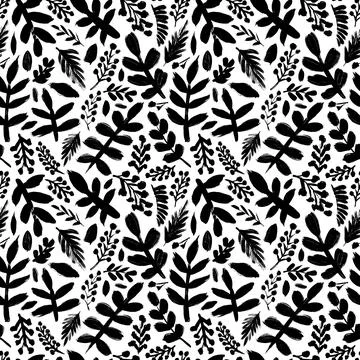 Hand drawn spruce branches vector seamless pattern Stock Illustration
