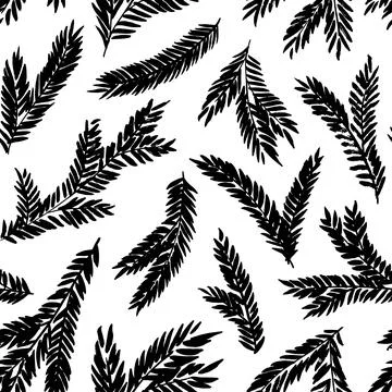 Hand drawn spruce branches vector seamless pattern Stock Illustration
