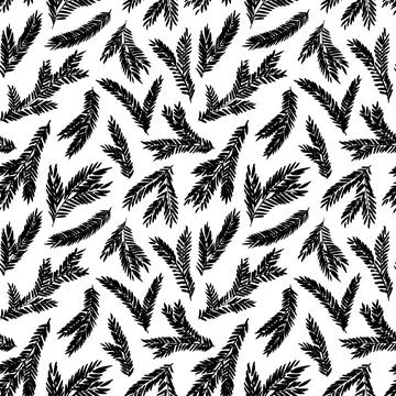 Hand drawn spruce branches vector seamless pattern Illustrazione stock