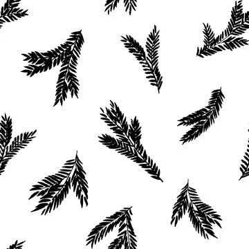 Hand drawn spruce branches vector seamless pattern Stock Illustration