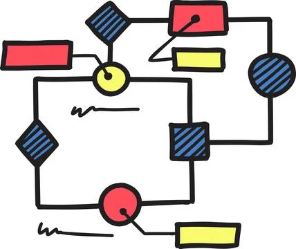 Hand Drawn square connection graph illustration Stock Illustration