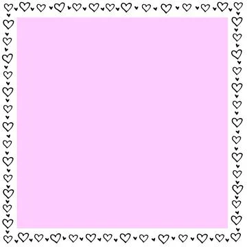Hand drawn square frame, border from black outline hearts. Simple romance sym イラスト素材