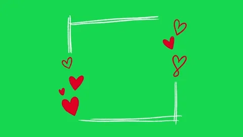 Hand Drawn Square Frame with Romantic Hearts Animation on Green Screen Overlay Видео 334608758