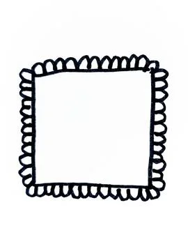 Hand Drawn Square Frame with Scalloped Black Ink Border. Stock Illustration