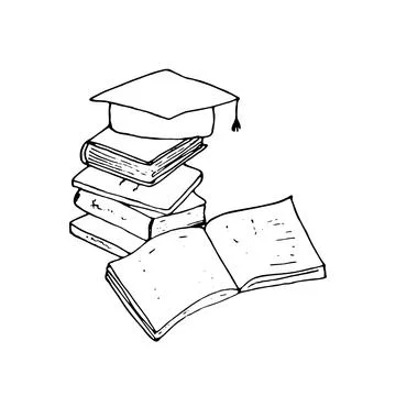 Hand drawn square graduation cap with a pile of Stockillustratie