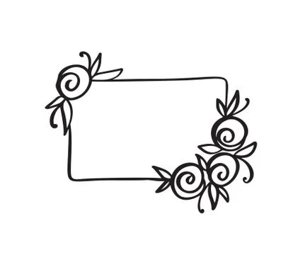 Hand drawn square minimalistic frame with flowers spring rose. Vector floral  Stock Illustration