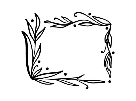 Hand drawn square minimalistic frame with spring leaves. Vector floral design 스톡 일러스트