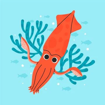 Hand drawn squid illustration Stock Illustration