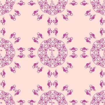 Hand Drawn Squiggly Pink Face Seamless Repeat Pattern 스톡 일러스트