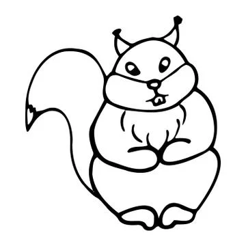Hand drawn squirrel. Cartoon squirrel outline doodle style. Vector transparen Stock Illustration