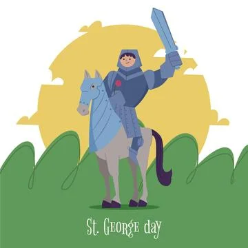 Hand drawn st. george's day illustration with knight Stock Illustration