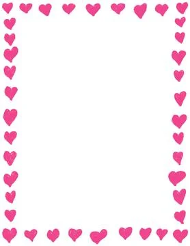 Hand drawn St Valentine Day page frame border. Pink red heart love kiss Stock Illustration