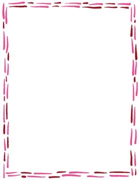 Hand drawn St Valentine Day page frame border. Pink red heart love kiss Stock Illustration