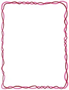 Hand drawn St Valentine Day page frame border. Pink red heart love kiss Stock Illustration