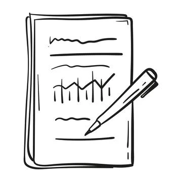 Hand drawn stack of documents and pen icon in doodle style isolated Stock Illustration