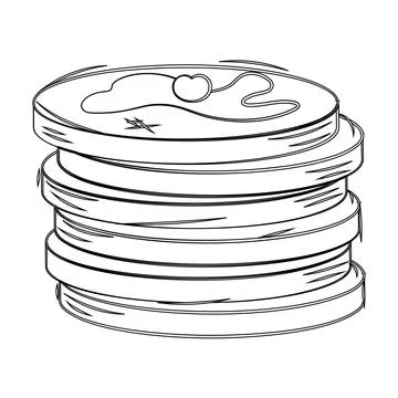 Hand-drawn stack of pancakes with syrup and cherry Vector Stock Illustration